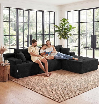 Hobestluk Modular Sectional Sofa Couches L-Shape Couch 3 Seat Modular Sofa Memory Foam Sectional Couches for Living Room, Cloud Couch (Ebony Corduroy, 108", Right Hand Facing)