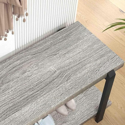 FOLUBAN Entryway Bench, Vintage Wood and Metal Shoe Bench for Hallway Front Door Entrance, Farmhouse Indoor Shoe Storage Bench Seat for Bedroom, Living Room, Light Grey, 47 Inch