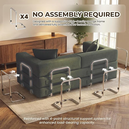 GRUSIGN 78 Inch Convertible Sofa Bed, 5-in-1 Futon Sofa Bed Pull Out Couch, Boneless Couch Bed for Living Room, Corduroy Boneless Couches for Bedroom, Apartment, No Assembly Sleeper Sofa Bed, Green