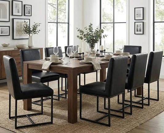 CIMOTA Black Modern Dining Chairs Set of 8, Leather Dining Room Chairs Upholstered Armless Guest Side Chair with Black Base for Dining Room/Kitchen, 8PCS