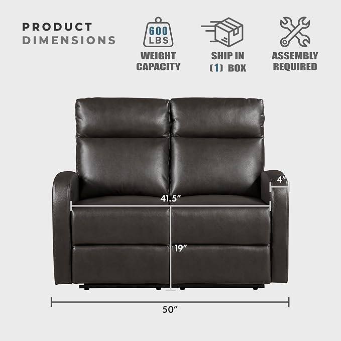Lexicon Manual Reclining Loveseat, Faux Leather Loveseat Recliner, Wall Hugger, Track Arms, Magazine Pockets, Manual Dual Recliners for Living Room/Office/Apartment, Easy Assembly, Espresso