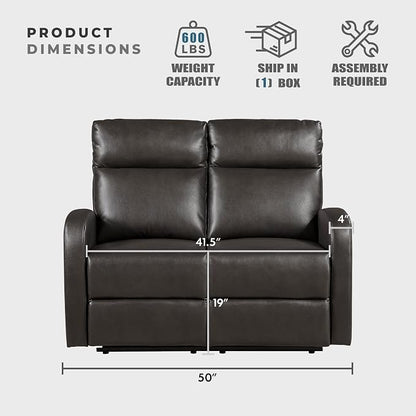 Lexicon Manual Reclining Loveseat, Faux Leather Loveseat Recliner, Wall Hugger, Track Arms, Magazine Pockets, Manual Dual Recliners for Living Room/Office/Apartment, Easy Assembly, Espresso