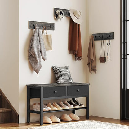 YATINEY Hall Tree with Bench and Shoe Storage, Entryway Bench with Coat Rack, 4-in-1 Coat Rack Shoe Bench, Multifunctional, for Front Door, Hallway, Foyer, Charcoal Grey and Black MT05BC