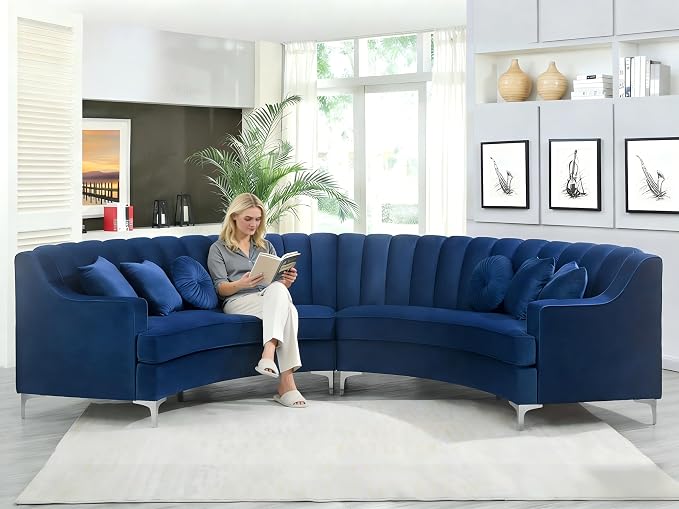Legend Vansen Semicircle Modular Curved Velvet Sectional Sofa,141.34”Oversized Arc Sofa,Modern Cloud-Like Deep Seat Couch for Living Room Apartment Office Conference Space (1, Blue)