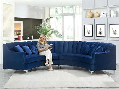Legend Vansen Semicircle Modular Curved Velvet Sectional Sofa,141.34”Oversized Arc Sofa,Modern Cloud-Like Deep Seat Couch for Living Room Apartment Office Conference Space (1, Blue)