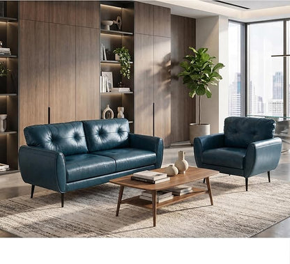 TYBOATLE Sofa Couch 61" Small Loveseat Couches for Living Room Leather Couch Mid Century Modern Tufted Mini Sofa Comfy Office 2 Seat Settee Love Seat Small Couches for Spaces Bedroom (2, Blue)
