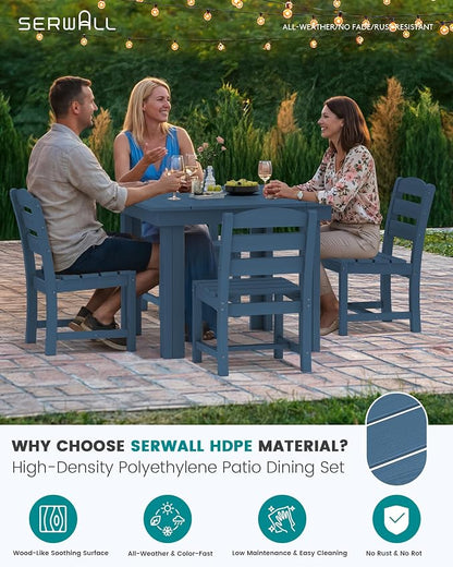 SERWALL HDPE Outdoor Square Dining Set for 4 | with Armless Chair Seat