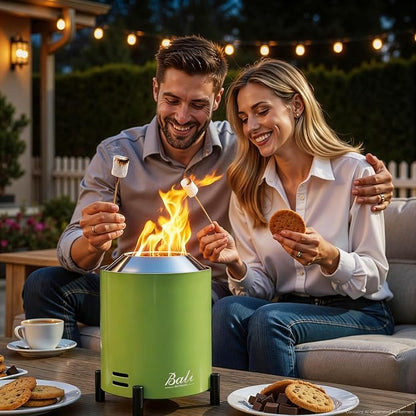 BALI OUTDOORS 6.5 inch Tabletop Fire Pit Round, Stainless Steel Table Top Firepit Small, Outdoor Smokeless Firepit Portable, Green