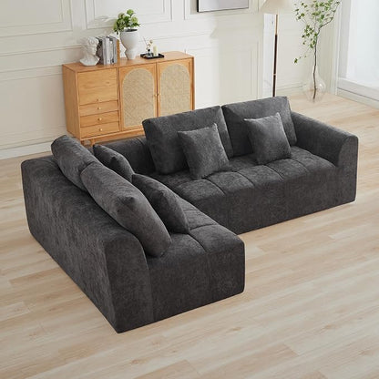 110''Modular Sectional Couches for Living Room, Cloud Boneless Compressed Sofa Left Facing Chaise, Oversized L Shaped 4 Seater Memory Foam Sofa, No Assembly, Chenille Grey