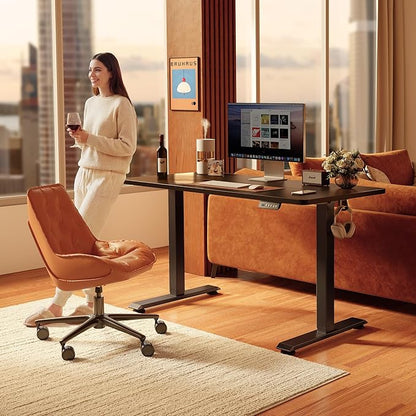 FEZIBO 40 x 24 Inchs Electric Standing Desk, Height Adjustable, Sit Stand Up, Computer Office Desk with Splice Board, Black Frame/Black Top