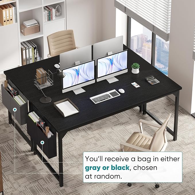 OLIXIS Computer Desk, 63 Inch Home Office Desks for Small Spaces, Writing Craft Study Gaming Table for Bedroom, Modern Computer Workstation with Storage Bag, Black