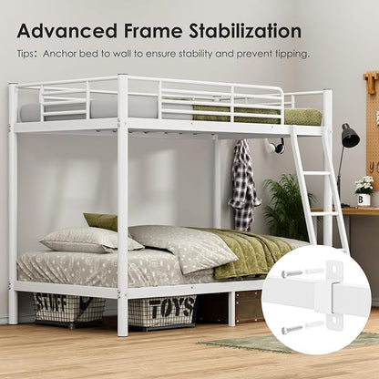 SDHYL Twin Over Twin Bunk Beds with Mattresses, Heavy Duty Metal Bunk Beds for Adult,with Memory Foam Mattresses, Space Saving,No Box Spring Needed,White