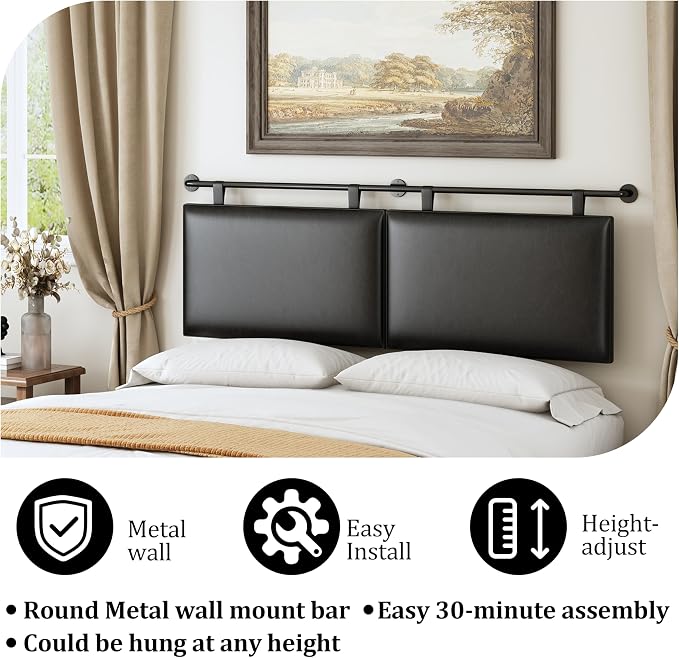 BSHOMGI Queen Headboard Only, Wall Mounted Hanging Upholstered Bed Head Board Sturdy and Durable Solid Wood Bed headboard, Fabric Headboards Adjustable(Black, Queen)