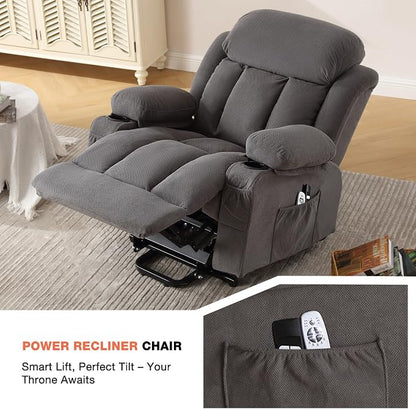 MAHOMICO Power Lift Recliner Chair for Elderly with Vibration Massage and Lumbar Heating, Electric Lift Recliner Single Sofa with Side Pocket, Two Cup Holders and USB Charge Port for Living Room