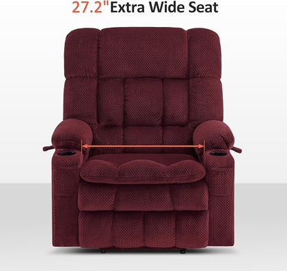 MCombo Oversized Power Lift Recliner Chair for Elderly, Dual Motor Lift Chair with Heat and Massage, Lay Flat Lift Chair for Big and Tall, Cup Holders, Fabric R7891 (Large-Wide, Burgundy)