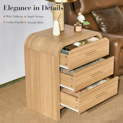 Night Stand Set of 2 [Unique Curved Profile] [FSC-Certified Wooden Board] 3-Drawer Nightstand 26.7" H Metal Handle Modern Sturdy Bedside Table Side Table End Table