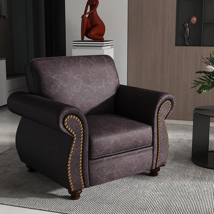 Couchus Vintage Accent Chair with Rivet Decoration, Traditional Upholstered Armchair, Living Room Chair, Rustic Single Sofa Chair for Bedroom, Reading Room & Office (Brown, Single)