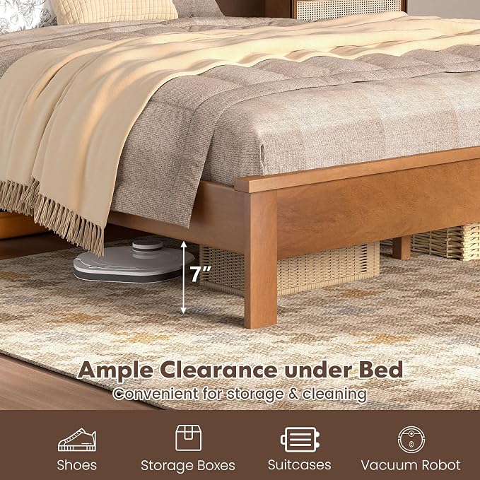 Giantex Wood Full Platform Bed Frame with Headboard, Mid Century Bed Frame with Solid Wood Legs & Wooden Slat Support, Pallet Bed Mattress Foundation, No Box Spring Needed