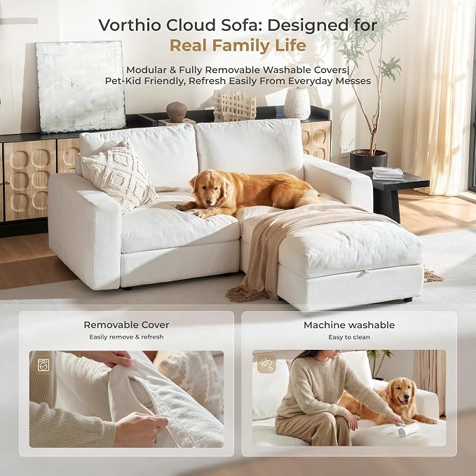 Cloud Couch Sectional 81.1'' Oversized Modular Deep Seat Sofa L Shaped Comfy White Cloud Couch with Washable Cover for Living Room Loveseat with Ottoman
