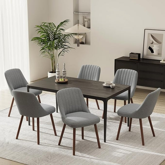 MALOL Upholstered Dining Chairs Set of 6, Modern Fabric Kitchen Chairs with Back, Wood Legs for Kitchen Dining Room Restaurant, Grey