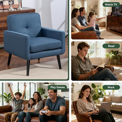 Vogue Furniture Direct Accent Chair Set of 2, Fabric Modern Chair with Wooden Frame, Cozy Armchair Reading Chair with Comfy Back for Apartment, Living Room, Bedroom, Small Space, Corner, Blue