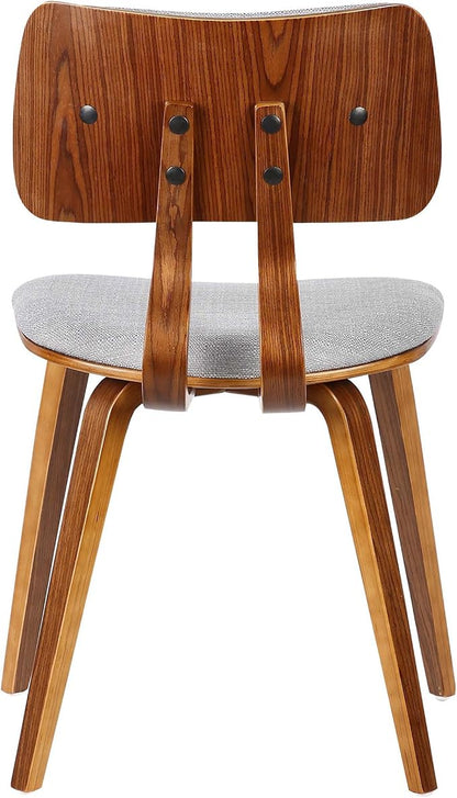 Armen Living Jaguar Mid Century Modern Dining Accent Chair for Kitchen Table Desk Vanity in Grey Fabric and Walnut Wood Finish