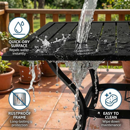 5-Piece Outdoor Dining Set for 4, E-Coated Rust-Resistant Metal Patio Table with 1.57" Umbrella Hole and 4 Folding High Back Mesh Chairs, All-Weather Furniture for Garden, Backyard, Deck (Black)