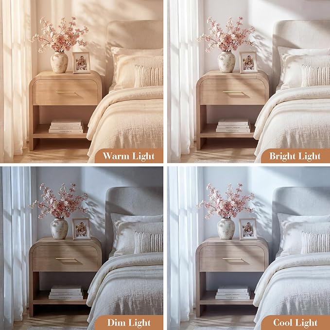 Night Stand [Unique Curved Profile] [FSC-Certified Wooden Board] 1-Drawer and 1 Storage Shelf Nightstand 24" H Metal Handle Modern Bedside Table Side Table End Table