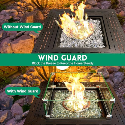 Fire Pit Wind Guard, 15" x 15" Square Tempered Glass Wind Shield for Firepit & Fire Table, Thick Glass and Easy Installation with Included Tools, Airflow Management for Stable Flame