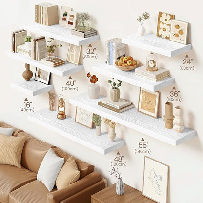 Vivelove White Floating Shelves, 16 Inch Wall Display Shelves for Bathroom Living Room Kitchen Bedroom Office Farmhouse Home Decor, 16" X 9.3" X 1.5" - Set of 2, White