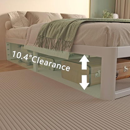 VYM 12 Inch Full Bed Frame, Platform Bed Frames with Metal Gaskets, Anti-Slip Mattress Stopper, No Box Spring Needed, Heavy Duty Steel Slat Support 3500 LBS, Round Corner Leg, Easy Assembly, White