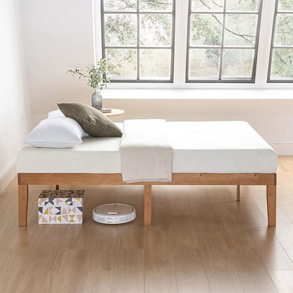 Mellow Naturalista Classic 16 Inch Solid Wood Platform Bed with Wooden Slats, Natural Pine, King