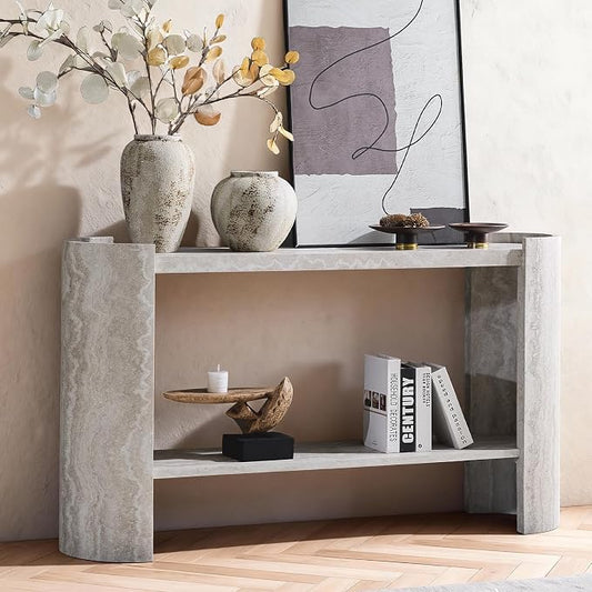 LKTART 53" Console Table for Entryway with Faux Marble Pattern, Couch Tables Behind Sofa, Space-Saving Wooden Entry Foyer Hallway Table with Shelf, Modern Console Sofa Tables for Hallway Organization