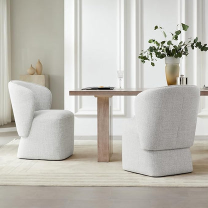 KISLOT Upholstered Dining Chairs with Wheels, No Assembly Stain Resistant Fabric Modern Barrel Armchair with Casters, Dining Room Chairs for Kitchen Living Room Bedroom, Light Grey, Set of 2