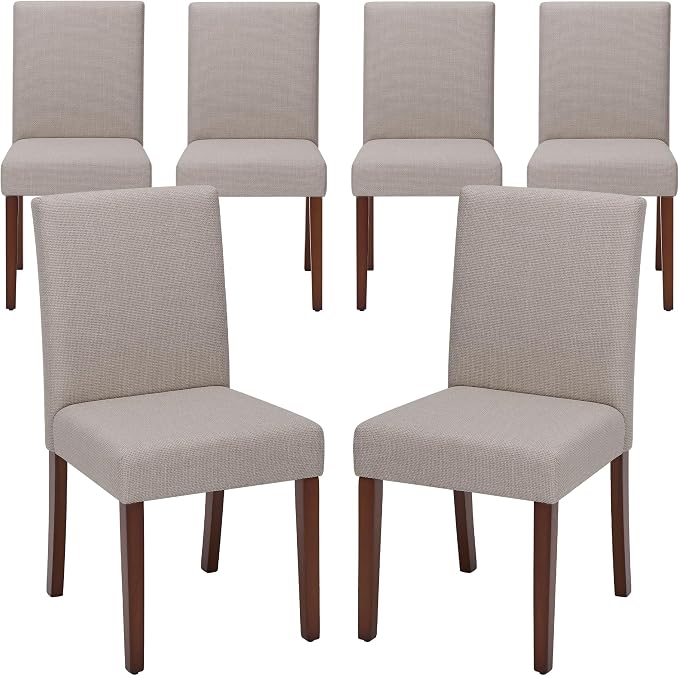 MALOL Upholstered Dining Chairs Set of 6, Modern Fabric Dining Room Chair, Wooden Dining Chair, Kitchen Side Chairs, Farmhouse Dinner Chair with High Back for Kitchen, Brown