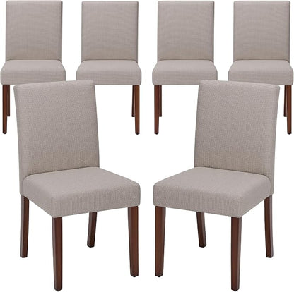 MALOL Upholstered Dining Chairs Set of 6, Modern Fabric Dining Room Chair, Wooden Dining Chair, Kitchen Side Chairs, Farmhouse Dinner Chair with High Back for Kitchen, Brown