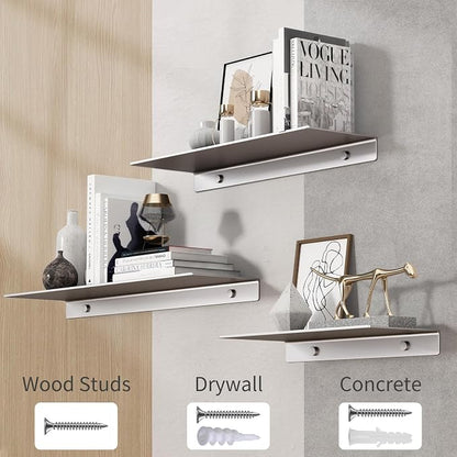 Danpoo 16 inch Gray Metal Floating Shelves for Wall Organizer & Storage, Display Shelves for Bathroom, Living Room, Kitchen, Bedroom(2-Pack)