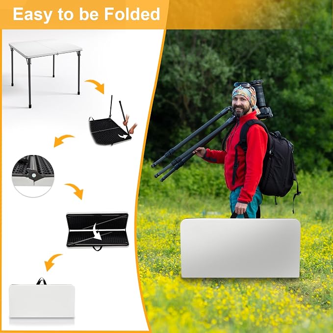 Kasunpul 34" Folding Table, Portable Square Folding Card Table with Collapsible Legs & Carrying Handle, Plastic Tables for Camping,Picnic, Office, Party, White