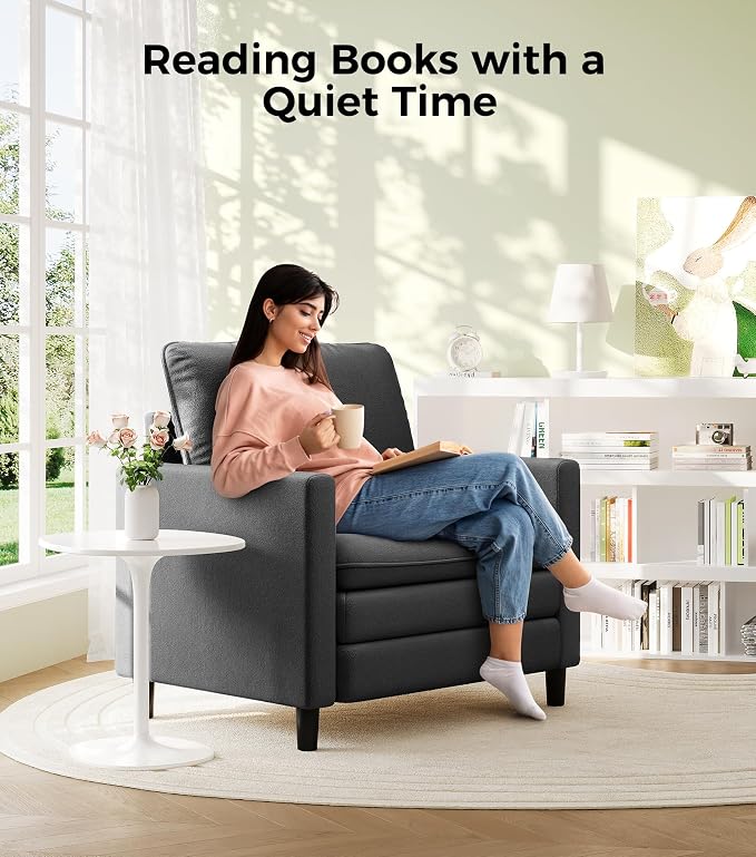 Welzona 3-Layers Cloud Accent Chair, 33" Reading Chair for Bedroom, Living Room - Tool-Free Assembly with Teddy Fabric Couch Chair - Grey - Arm Chairs - Removable Washable Covers - 450lb Capacity