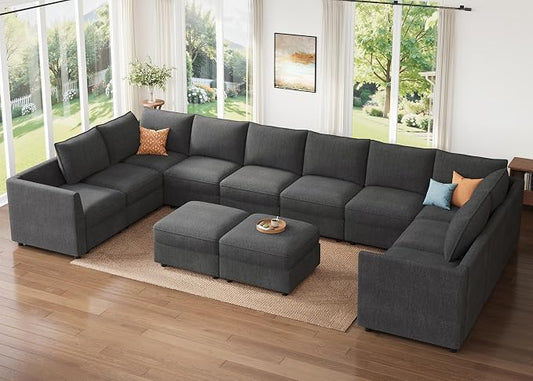 HONBAY Modular Sectional Sofa Sleeper Couch with Storage Modular Couch Convertible Couches for Living Room - Snowflake Velvet Grey