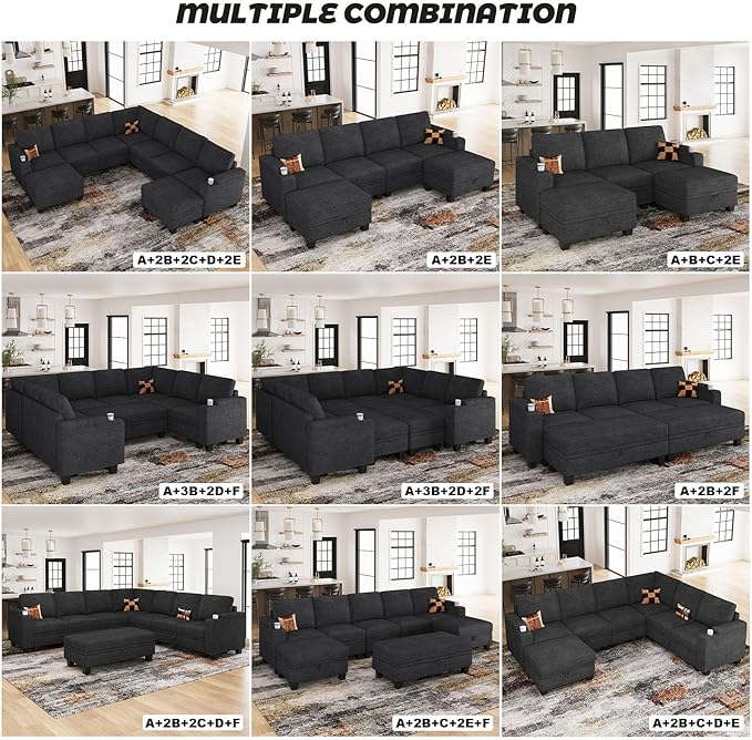 Belffin Small Corner Modular Sectional Couches for Living Room U Shaped Couch with Cup Holder Dark Grey Couch