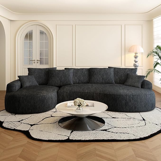 115-inch L-Shaped Luxurious Modern Contoured Curved Back Sofa, a Seamless Boneless Design with Curved Silhouette, Ideal for Living Room use(Left Chaise,Black)