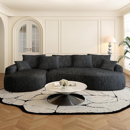 115-inch L-Shaped Luxurious Modern Contoured Curved Back Sofa, a Seamless Boneless Design with Curved Silhouette, Ideal for Living Room use(Left Chaise,Black)