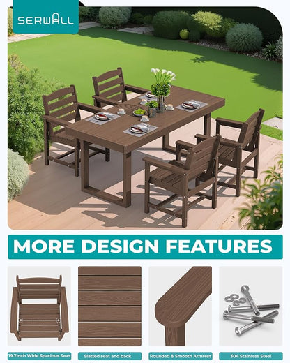 SERWALL HDPE Outdoor Dining Set for 4, 67'' Patio Table and Chairs Set | with Armchair Seat