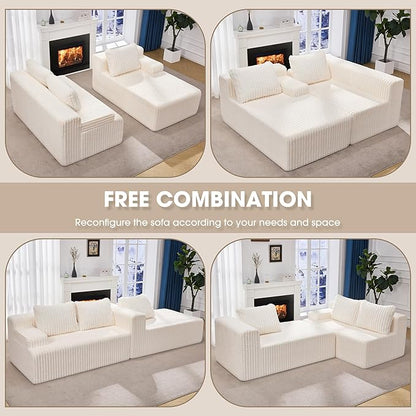 Hobestluk Boneless Couch Modular Sectional Sofa for Living Room Furniture | 98" Right Facing Chaise White,Memory Foam,Removable Cover,Non-slip Bottom,No Assemble Required,Furniture for Apartment