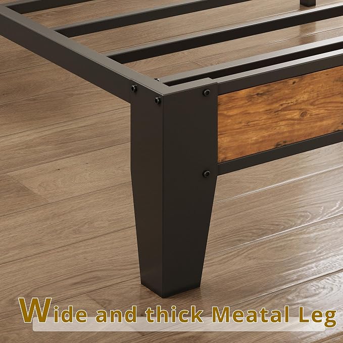 ANCTOR Twin XL Bed Frames, Storage Headboard with Outlets, Easy to Install, Sturdy and Stable, No Noise, No Box Springs Needed, Rustic Brown and Black