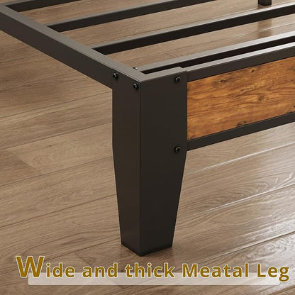 ANCTOR Twin XL Bed Frames, Storage Headboard with Outlets, Easy to Install, Sturdy and Stable, No Noise, No Box Springs Needed, Rustic Brown and Black