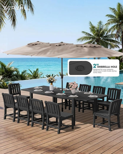 SERWALL Outdoor Expandable Dining Table 60" - 83", Black | Patio Dining Table for 4-8 People, All Weather HDPE and Aluminum Outdoor Furniture