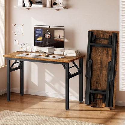 DlandHome Folding Desk for Small Spaces, 35.8 in Computer Desk Folding Table, Foldable Office Desk Writing Workstation for Home Office, Study, Bedroom, No Assembly Required, Retro & Black