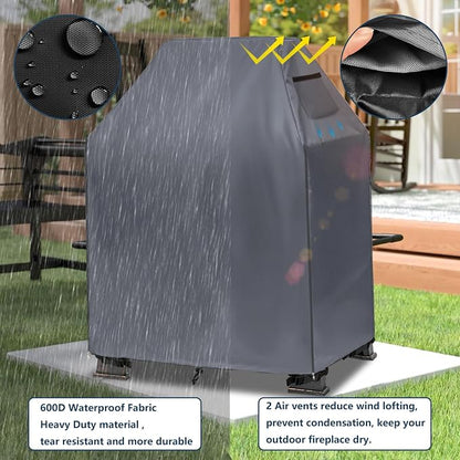 Outdoor Fireplace Cover,Heavy Duty 600D Waterproof Wood Burning Fireplace Cover,Square Chiminea Fireplace Covers 32" L x 24" W x 45" H,Grey